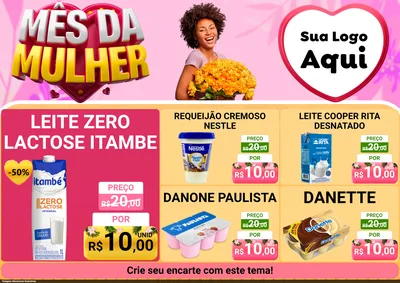 Modelo de Encarte para Encarte A4 Horizontal com o tema Mês da Mulher para Frios e Laticínios