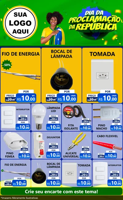 Modelo de Encarte para Encarte Grande com o tema Dia Da Proclamação Da República para Materiais Elétricos