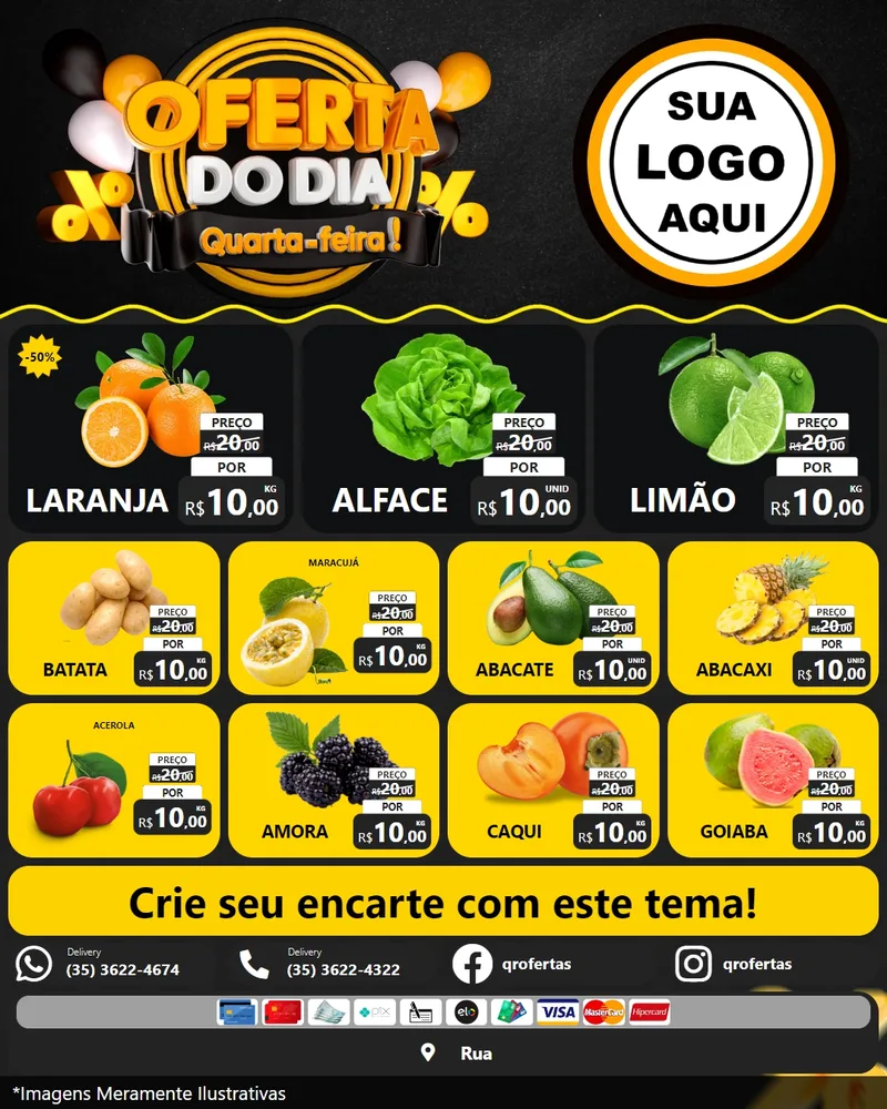 Modelo de Rede Social para Feed Instagram com o tema Oferta do Dia - Quarta Feira! para Hortifrúti