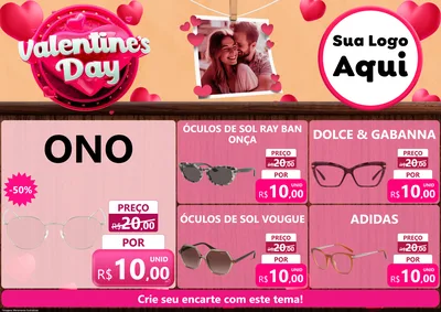 Modelo de Encarte para Encarte A4 Horizontal com o tema Valentine's Day para Óticas