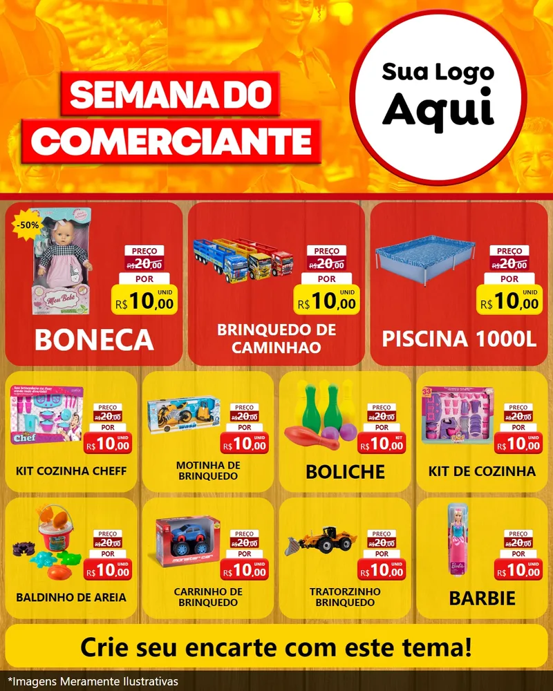 Modelo de Rede Social para Feed Instagram com o tema Semana do Comerciante para Brinquedos