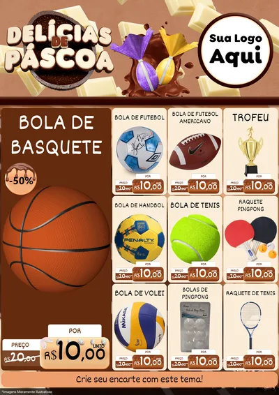 Modelo de Encarte para Encarte A4 Vertical com o tema Delícias de Páscoa para Artigos Esportivos