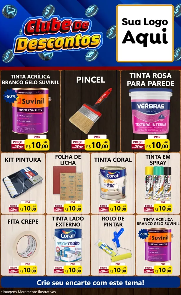 Modelo de Encarte para Encarte Grande com o tema Clube de Descontos para Tintas e Ferramentas