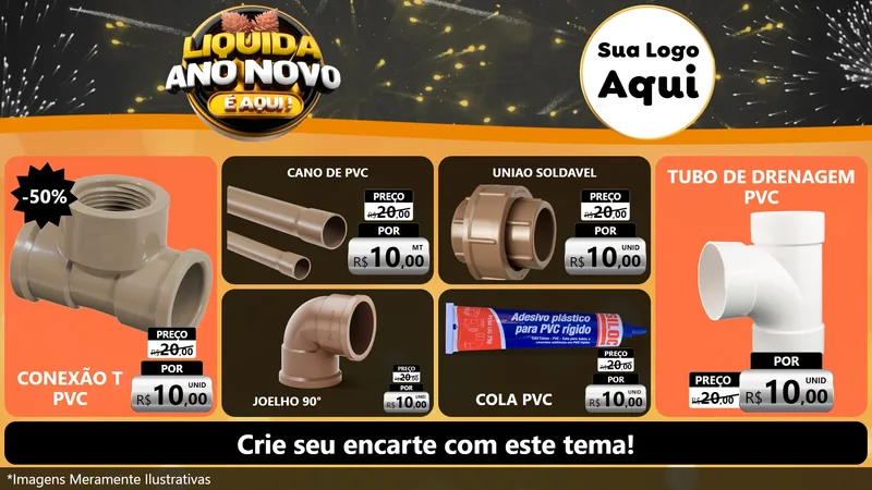 Modelo de TV para TV Horizontal com o tema Liquida Ano Novo É Aqui! para Tubos e conexões