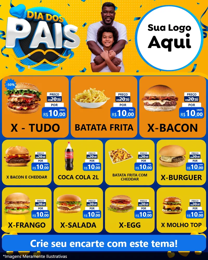 Modelo de Rede Social para Feed Instagram com o tema Dia dos Pais para Hamburgueria