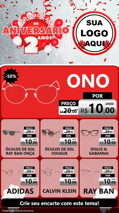 Modelo de Rede Social para Stories com o tema Promoção de Aniversário - 2 Anos para Óticas