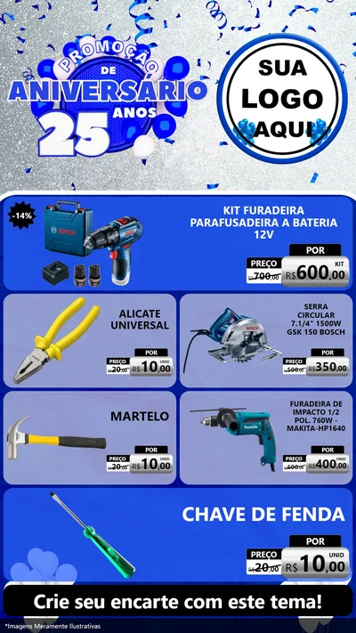 Modelo de TV para TV Vertical com o tema Promoção de Aniversário - 25 Anos para Maquinas e Ferramentas