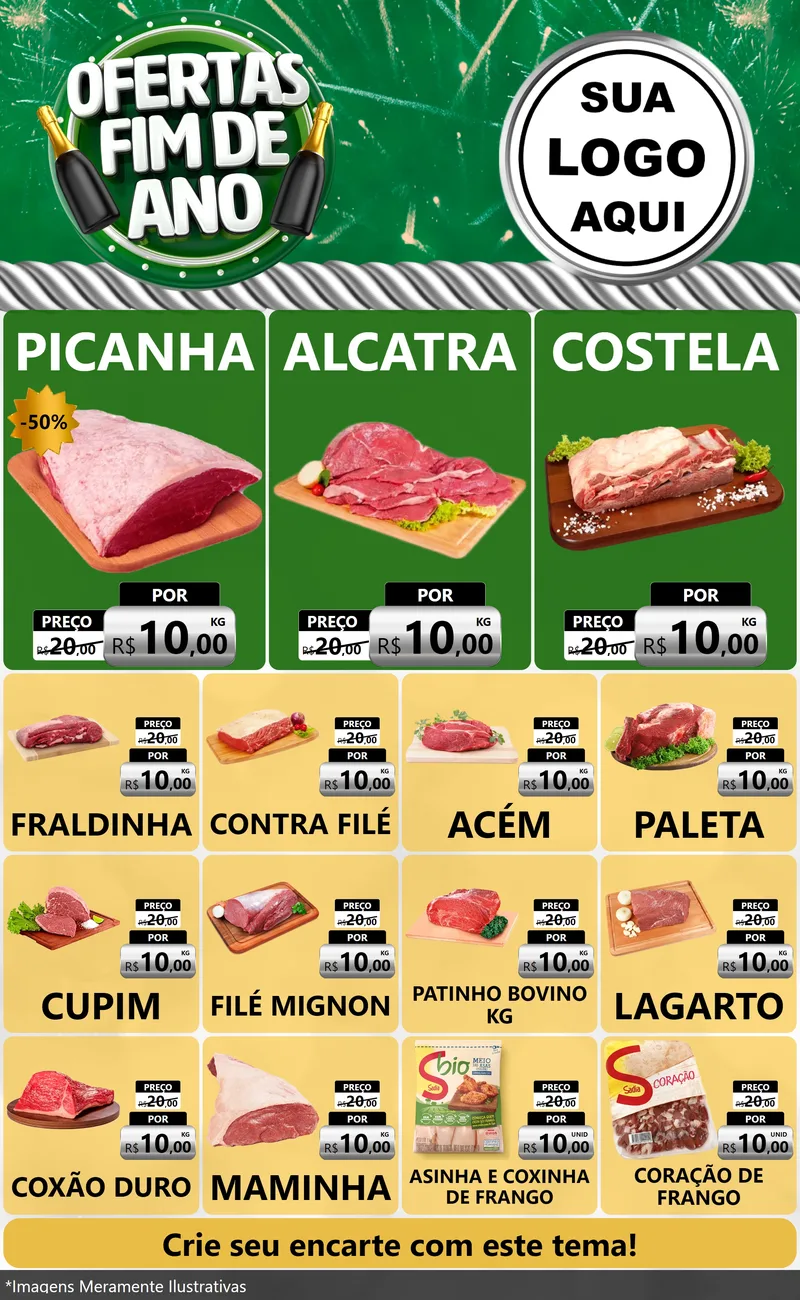Modelo de Encarte para Encarte Grande com o tema Ofertas Fim de Ano para Açougue