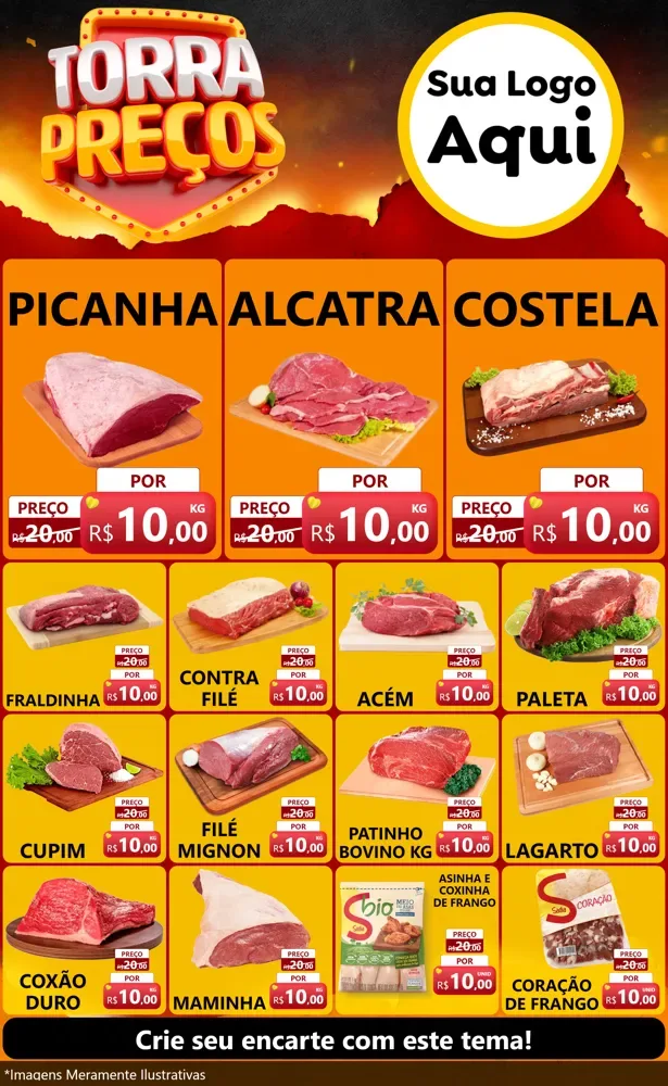 Modelo de Encarte para Encarte Grande com o tema Torra Preços para Açougue