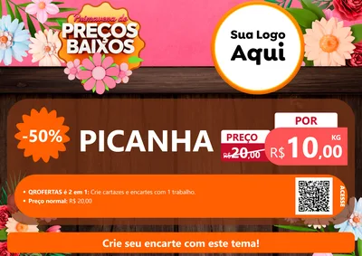 Modelo de Cartaz para Cartaz A4 Horizontal com o tema Primavera de Preços Baixos para Açougue