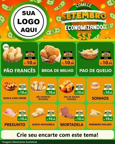 Modelo de Rede Social para Feed Instagram com o tema Comece Setembro Economizando para Padaria