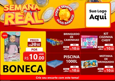 Modelo de Encarte para Encarte A4 Horizontal com o tema Semana do Real para Brinquedos