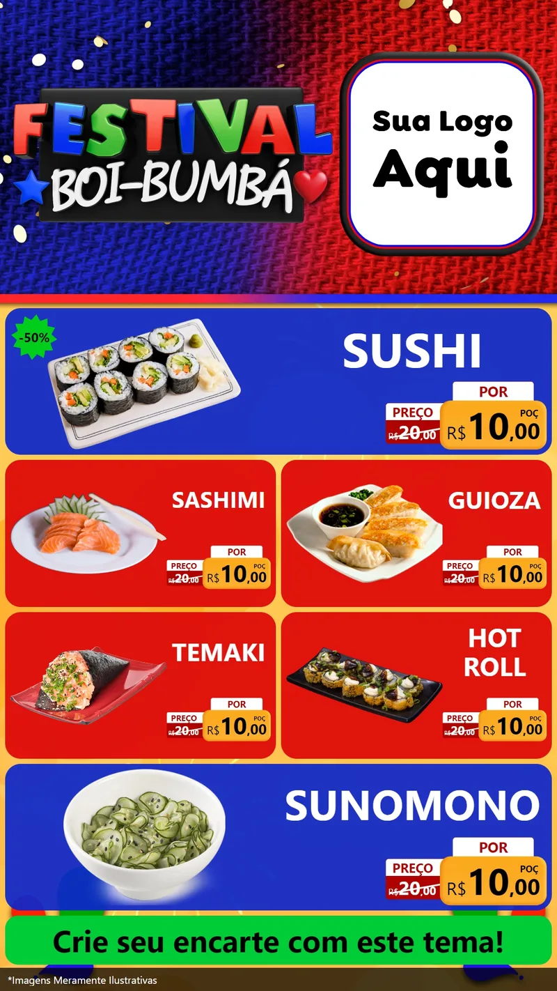 Modelo de TV para TV Vertical com o tema Festival Boi-Bumbá para Comida japonesa