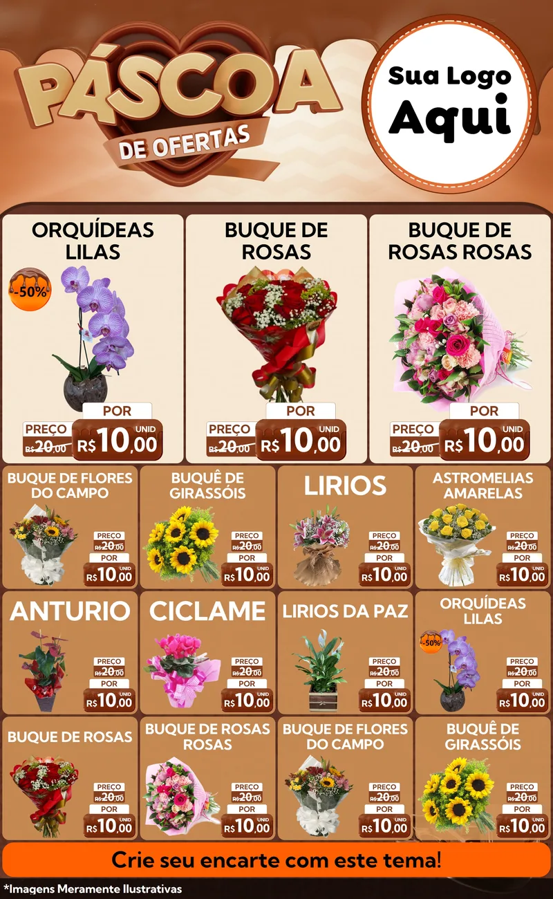 Modelo de Encarte para Encarte Grande com o tema Páscoa de Ofertas para Floricultura e jardim