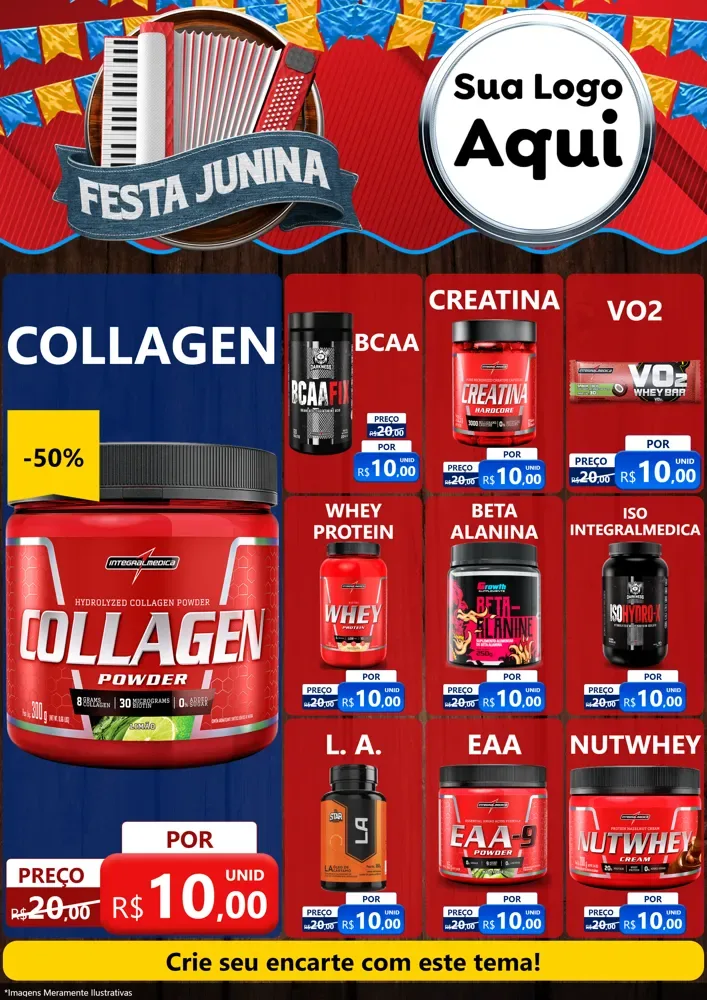 Modelo de Encarte para Encarte A4 Vertical com o tema Festa Junina para Suplementos alimentares