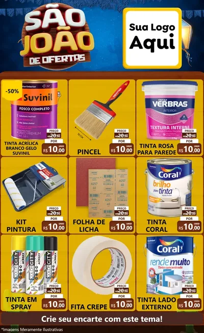 Modelo de Encarte para Encarte Grande com o tema São João Ofertas Imbatíveis! - Junina para Tintas e Ferramentas