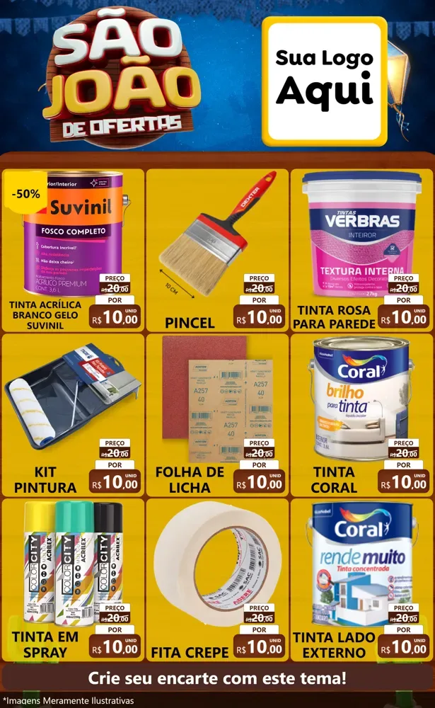 Modelo de Encarte para Encarte Grande com o tema São João Ofertas Imbatíveis! - Junina para Tintas e Ferramentas