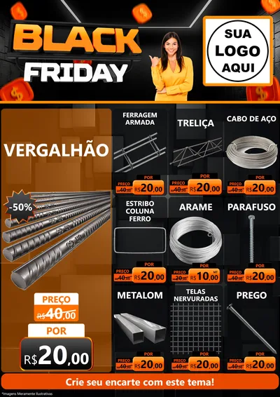 Modelo de Encarte para Encarte A4 Vertical com o tema Black Friday para Ferragens