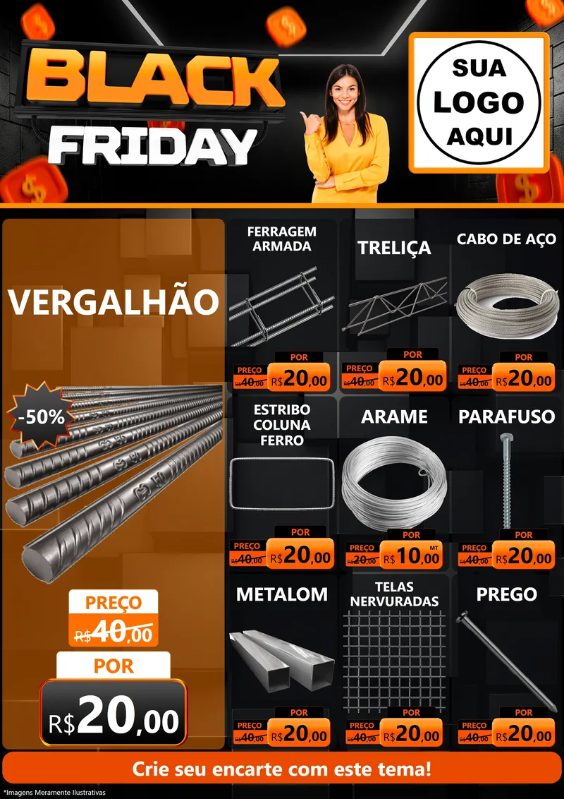 Modelo de Encarte para Encarte A4 Vertical com o tema Black Friday para Ferragens