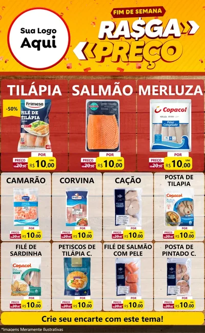 Modelo de Encarte para Encarte Grande com o tema Fim de Semana Rasga Preços para Peixaria