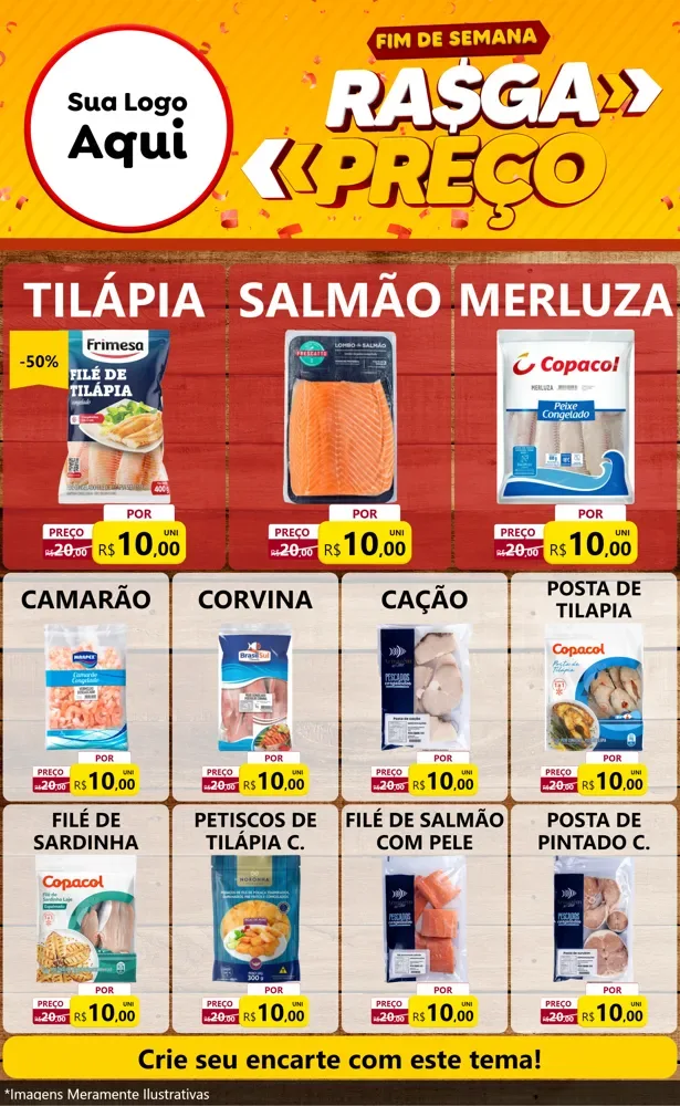 Modelo de Encarte para Encarte Grande com o tema Fim de Semana Rasga Preços para Peixaria