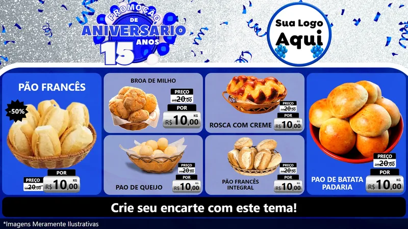 Modelo de TV para TV Horizontal com o tema Promoção de Aniversário - 15 Anos para Padaria