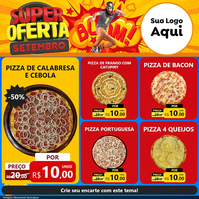 Modelo de Rede Social para Feed Facebook com o tema Super Oferta Setembro para Pizzaria