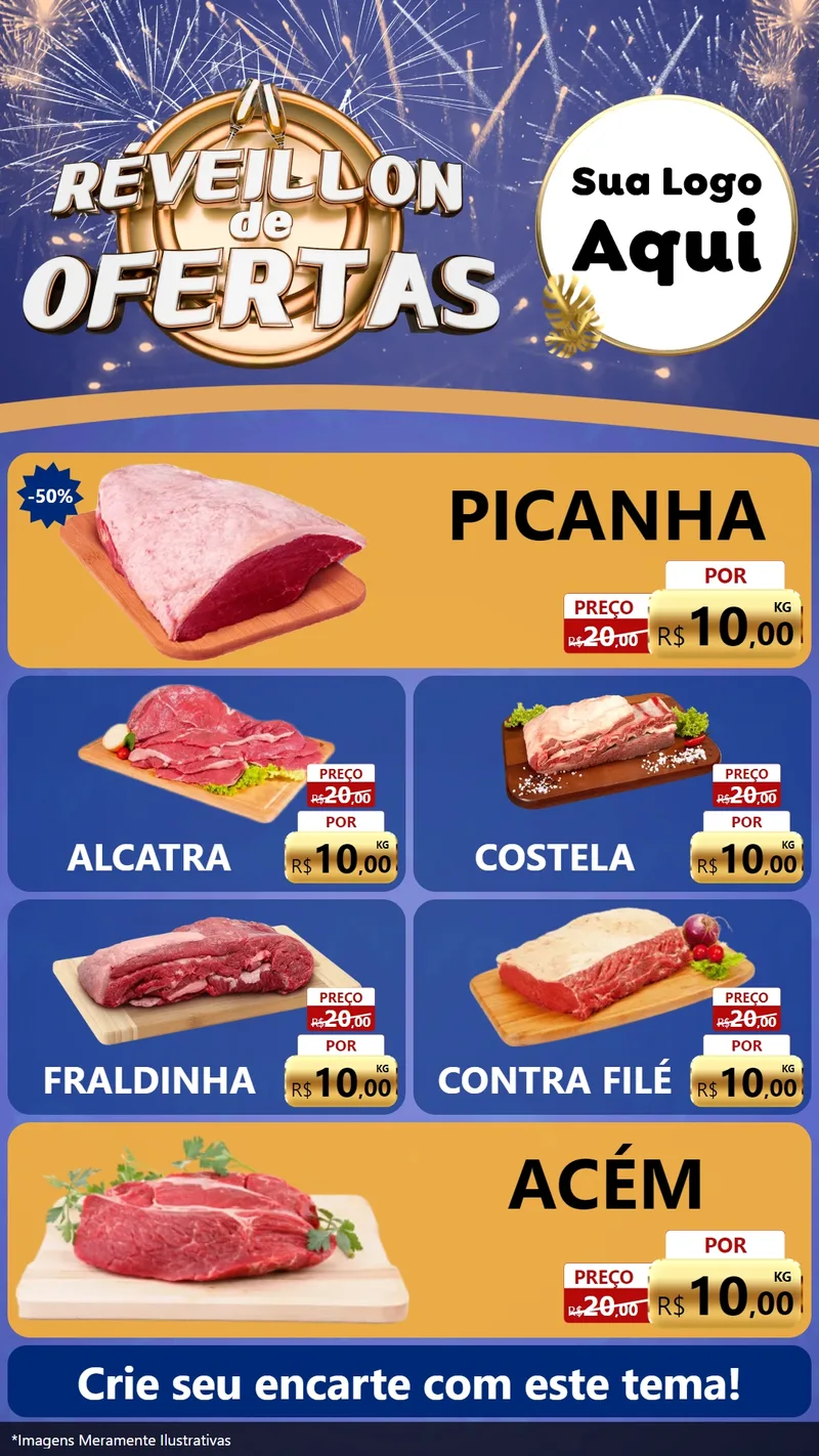 Modelo de TV para TV Vertical com o tema Réveillon de Ofertas para Açougue