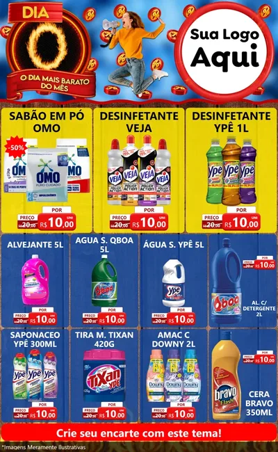Modelo de Encarte para Encarte Grande com o tema Dia O - O Dia Mais Barato Do Mês para Produtos de Limpeza