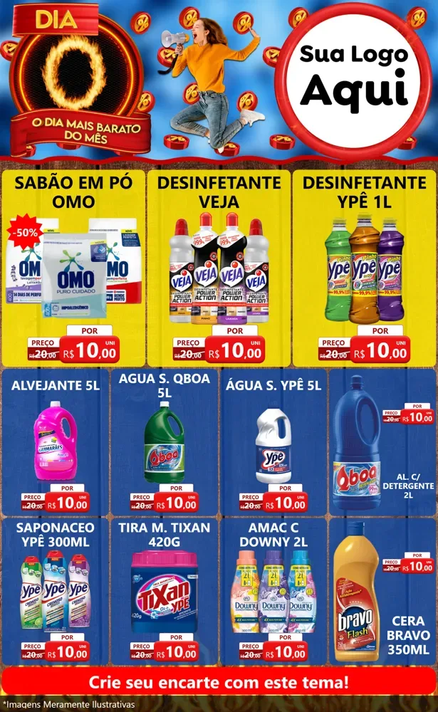 Modelo de Encarte para Encarte Grande com o tema Dia O - O Dia Mais Barato Do Mês para Produtos de Limpeza