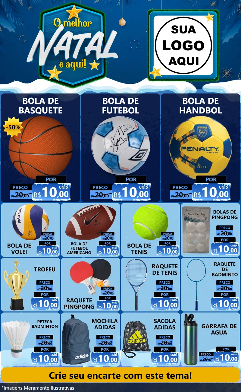 Modelo de Encarte para Encarte Grande com o tema O Melhor Natal É Aqui! para Artigos Esportivos