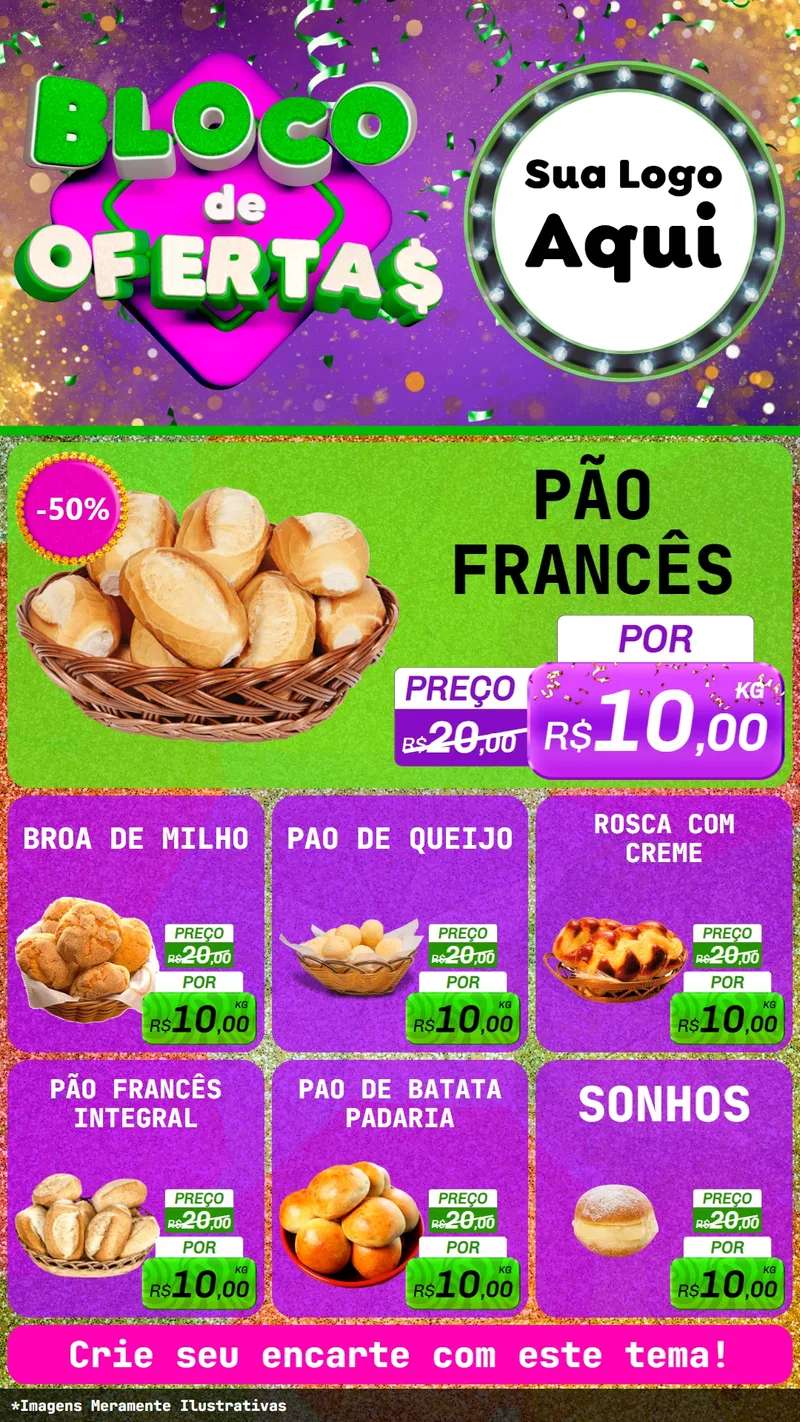Modelo de Rede Social para Stories com o tema Bloco de Ofertas para Padaria
