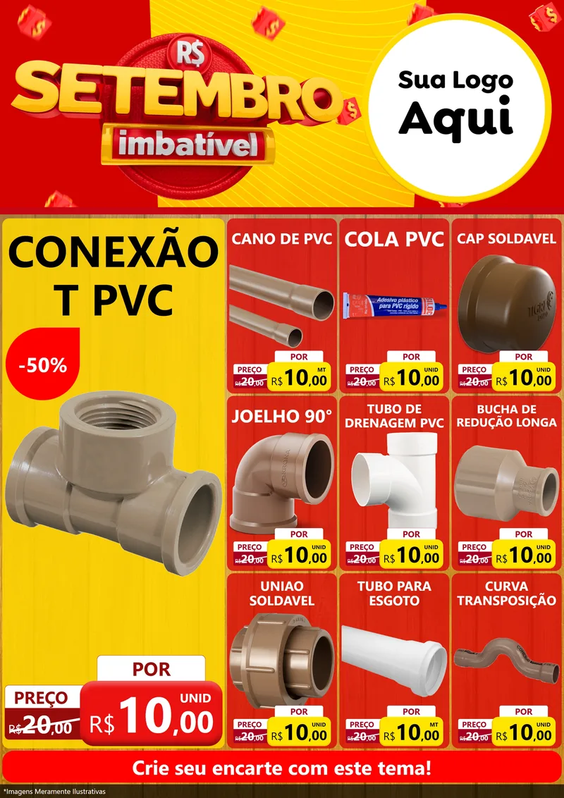 Modelo de Encarte para Encarte A4 Vertical com o tema Setembro Imbatível para Tubos e conexões