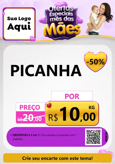 Modelo de Cartaz para Cartaz A4 Vertical com o tema Ofertas Especiais - Mês das Mães para Açougue