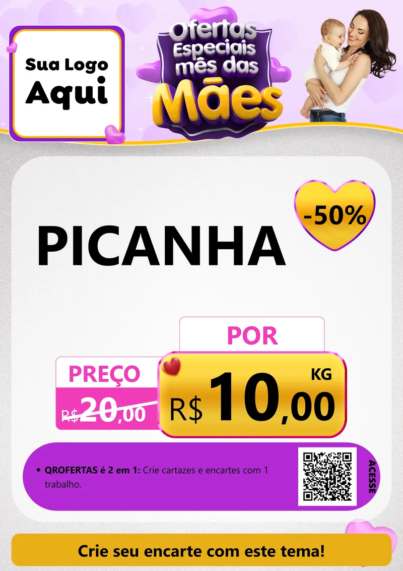 Modelo de Cartaz para Cartaz A4 Vertical com o tema Ofertas Especiais - Mês das Mães para Açougue
