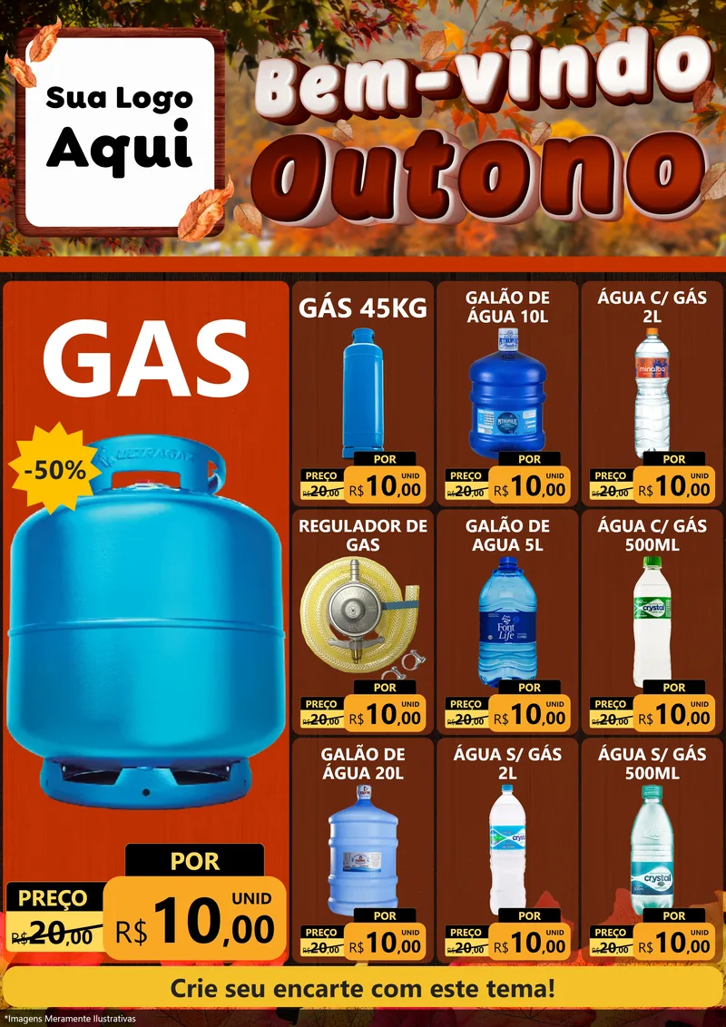Modelo de Encarte para Encarte A4 Vertical com o tema Bem-vindo Outono para Água e gás