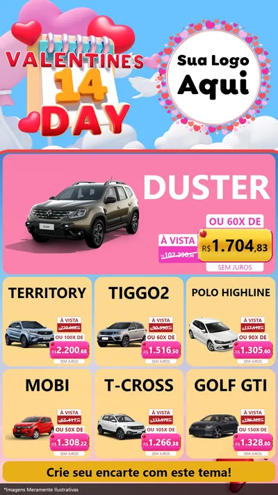 Modelo de Rede Social para Stories com o tema Valentine's Day para Concessionaria de Carros