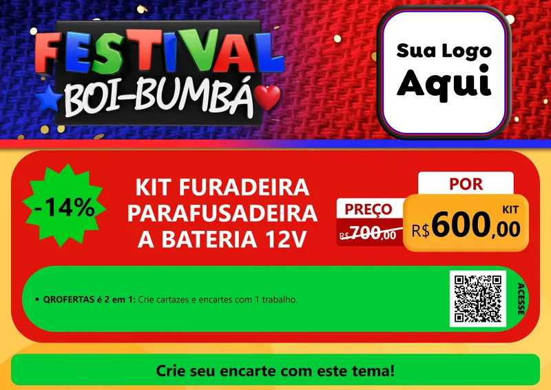 Modelo de Cartaz para Cartaz A4 Horizontal com o tema Festival Boi-Bumbá para Maquinas e Ferramentas