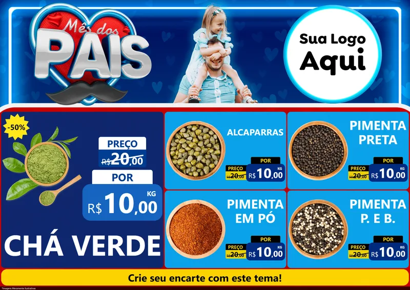 Modelo de Encarte para Encarte A4 Horizontal com o tema Mês Dos Pais para Produtos Naturais