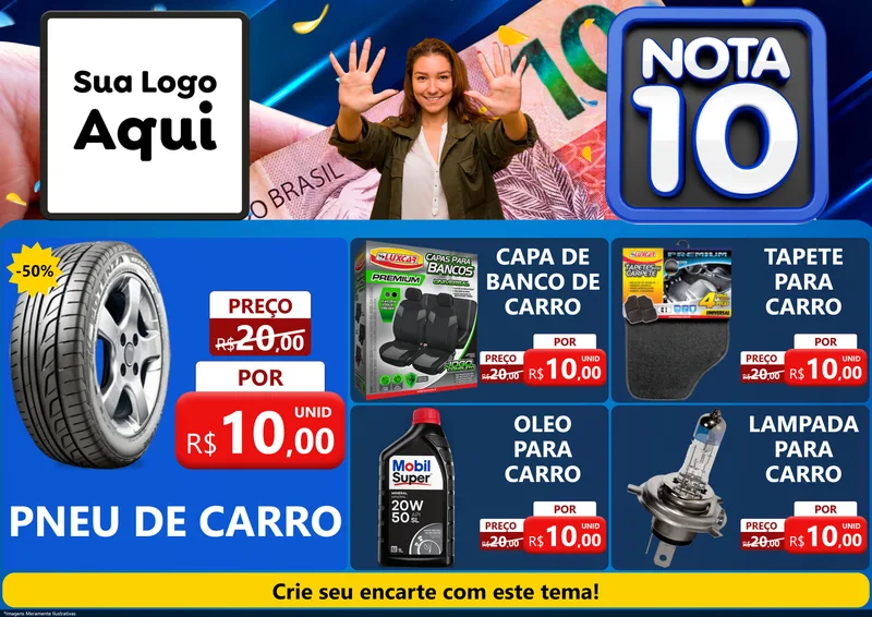 Modelo de Encarte para Encarte A4 Horizontal com o tema Nota 10 para Auto peças