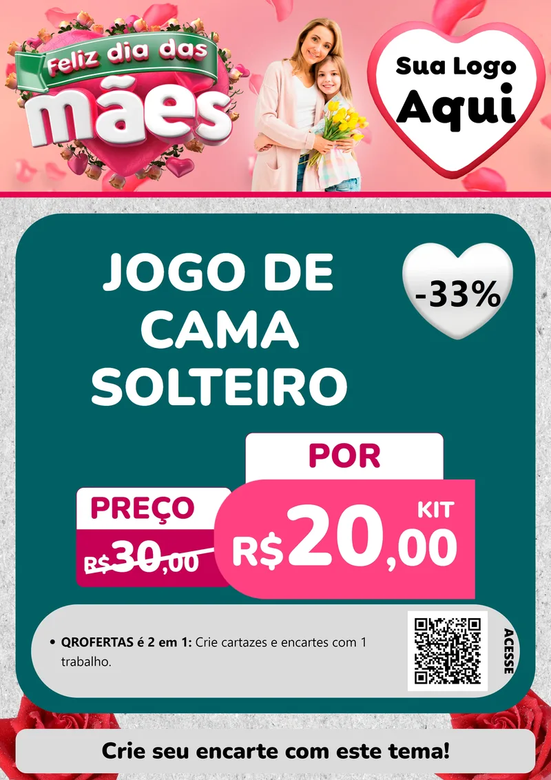 Modelo de Cartaz para Cartaz A4 Vertical com o tema Feliz Dia das Mães para Cama, Mesa e Banho