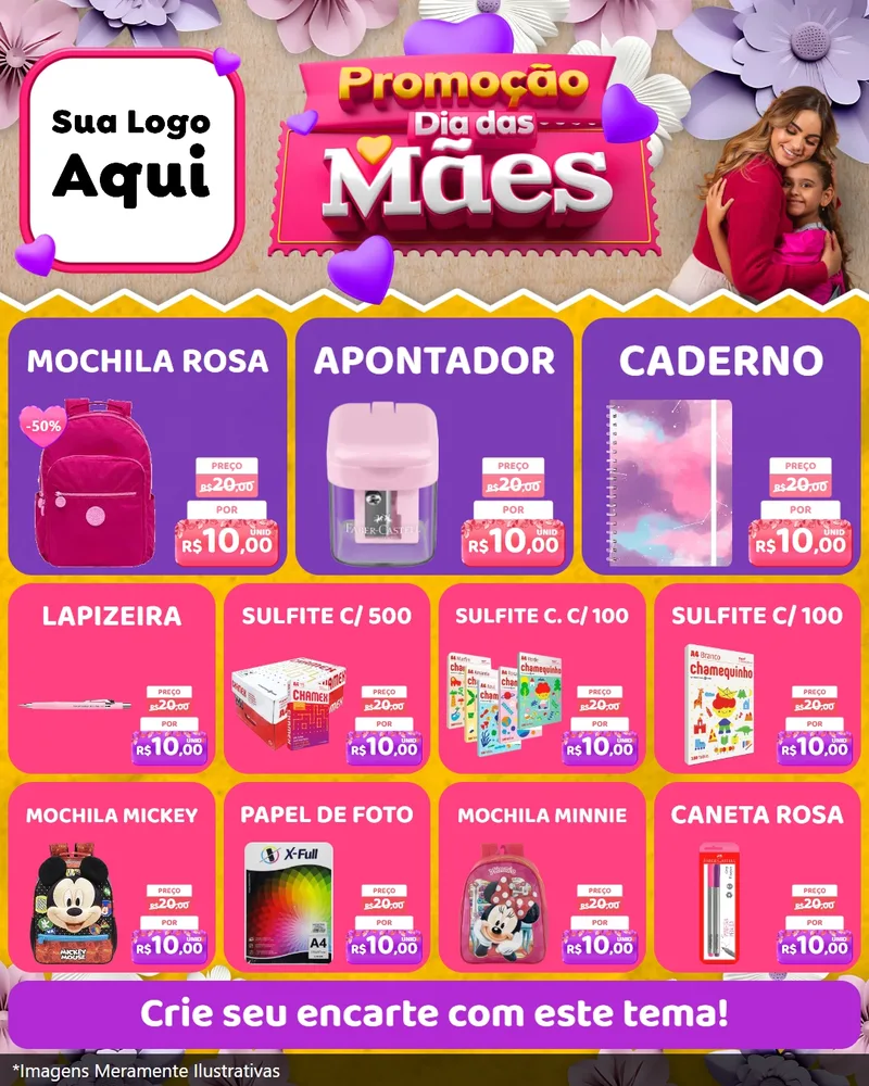 Modelo de Rede Social para Feed Instagram com o tema Promoção Dia das Mães para Papelaria