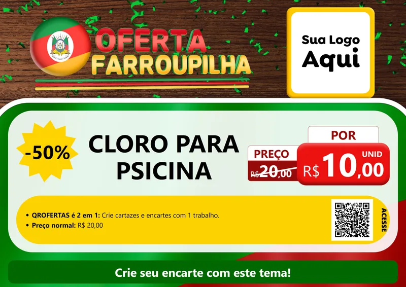 Modelo de Cartaz para Cartaz A4 Horizontal com o tema Oferta Farroupilha para Produtos para Piscina