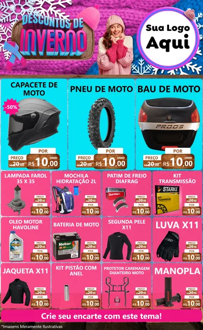 Modelo de Encarte para Encarte Grande com o tema Descontos de Inverno para Moto peças
