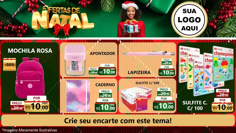 Modelo de TV para TV Horizontal com o tema Ofertas de Natal para Papelaria