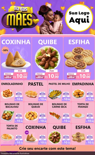 Modelo de Encarte para Encarte Grande com o tema Dia das Mães para Salgadaria
