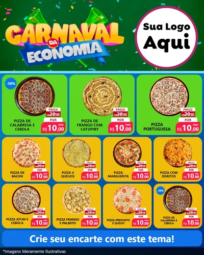 Modelo de Rede Social para Feed Instagram com o tema Carnaval da Economia para Pizzaria