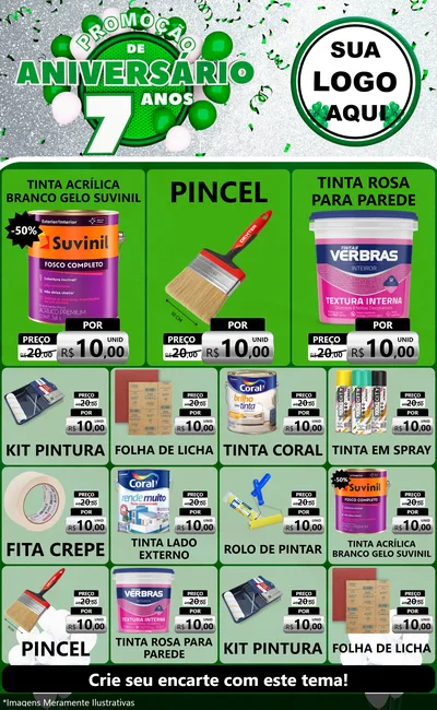 Modelo de Encarte para Encarte Grande com o tema Promoção de Aniversário - 7 Anos para Tintas e Ferramentas