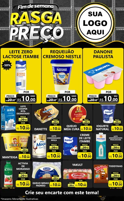 Modelo de Encarte para Encarte Grande com o tema Fim de Semana Rasga Preço para Frios e Laticínios
