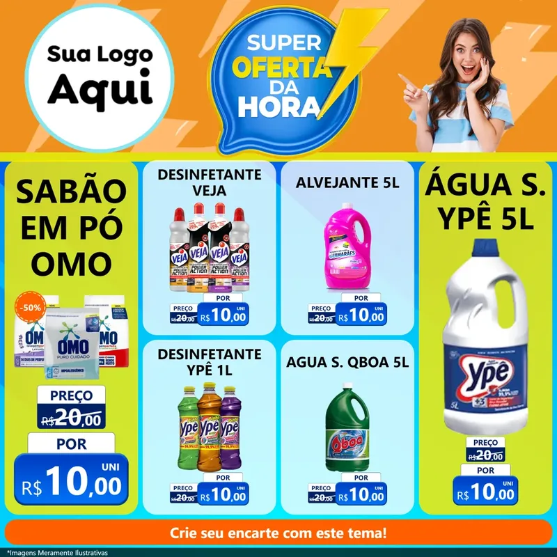 Modelo de Rede Social para Feed Facebook com o tema Super Oferta da Hora para Produtos de Limpeza
